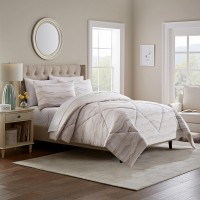 Style Decor Comforter and Coverlet Set, 6-piece Agate Stripe Neutral, 1 comforter, 2 shams, 1 coverlet, and 2 quilted shams, Queen