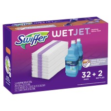 Swiffer Wet Jet Mopping Refill Kit, 32 Pads + 2 42.2 fl oz Floor Cleaner Solution Bottles, Open Window Fresh Scent