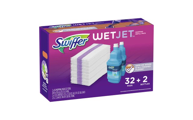  Wet Jet Mopping Refill Kit, 32 Pads + 2 42.2 fl oz Floor Cleaner Solution Bottles, Open Window Fresh Scent