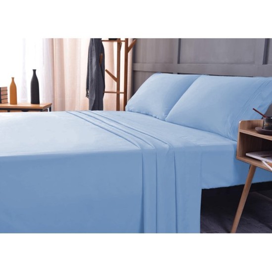  Wrinkle Free Sheet Sets with Deep Pockets & Stain Resistant, 1800 Thread Count Bamboo Based, Light Blue, Queen Pillowcases (Set of 2)