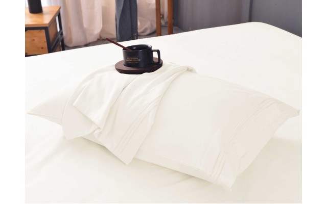  Wrinkle Free Sheet Sets with Deep Pockets & Stain Resistant, 1800 Thread Count Bamboo Based, Ivory, Queen Pillowcases (Set of 2)
