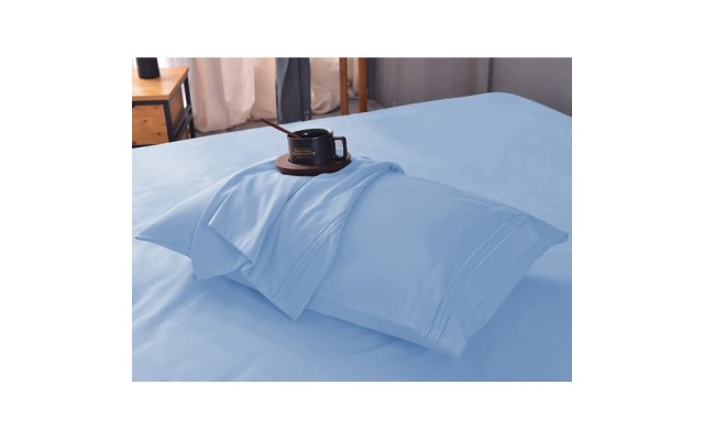  Wrinkle Free Sheet Sets with Deep Pockets & Stain Resistant, 1800 Thread Count Bamboo Based, Light Blue, Queen Pillowcases (Set of 2)