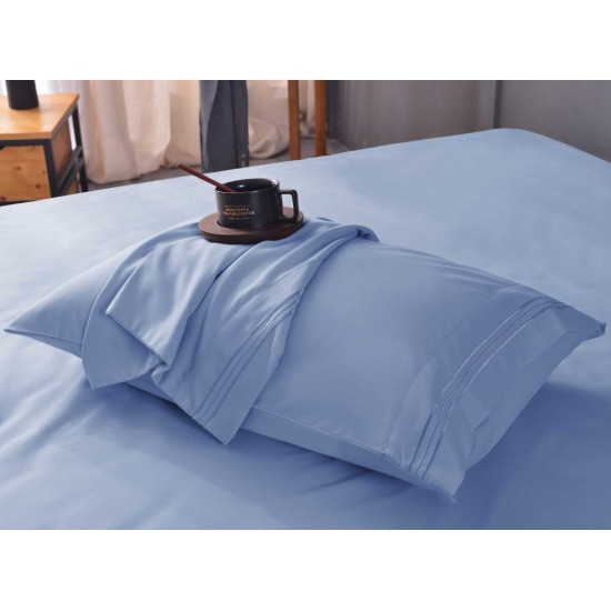  Wrinkle Free Sheet Sets with Deep Pockets & Stain Resistant, 1800 Thread Count Bamboo Based, Blue, King Pillowcases (Set of 2)