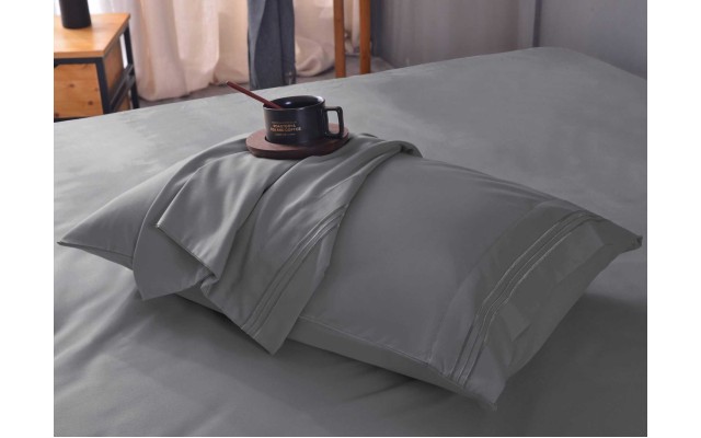  Wrinkle Free Sheet Sets with Deep Pockets & Stain Resistant, 1800 Thread Count Bamboo Based, Gray, King Pillowcases (Set of 2)