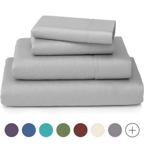  Wrinkle Free Sheet Sets with Deep Pockets & Stain Resistant, 1800 Thread Count Bamboo Based, Silver, King Pillowcases (Set of 2)