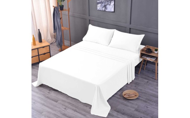  Wrinkle Free Sheet Sets with Deep Pockets & Stain Resistant, 1800 Thread Count Bamboo Based, White, California King