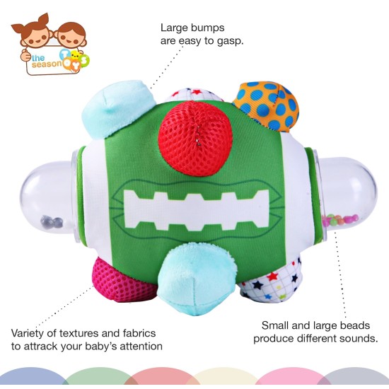  Football Bumpy Ball for Baby Boys & Girls - Newborn to 36 Months Sensory Football Toy - Infant Rattle Football Ball, Green
