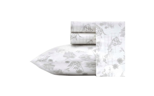  Vintage Map Cotton Gray Queen/King Sheet Set, Gray, King