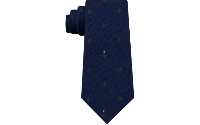  Men’s Conversational Holiday Tree Slim Silk Tie (Navy)