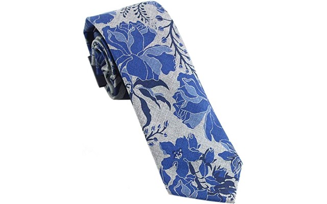  Mens Floral Business Neck Tie, Gray O/S