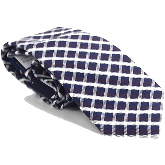  Men’s Navy Heather Plaid Classic Slim Neck Tie Silk, Blue