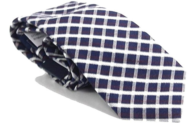  Men’s Navy Heather Plaid Classic Slim Neck Tie Silk, Blue