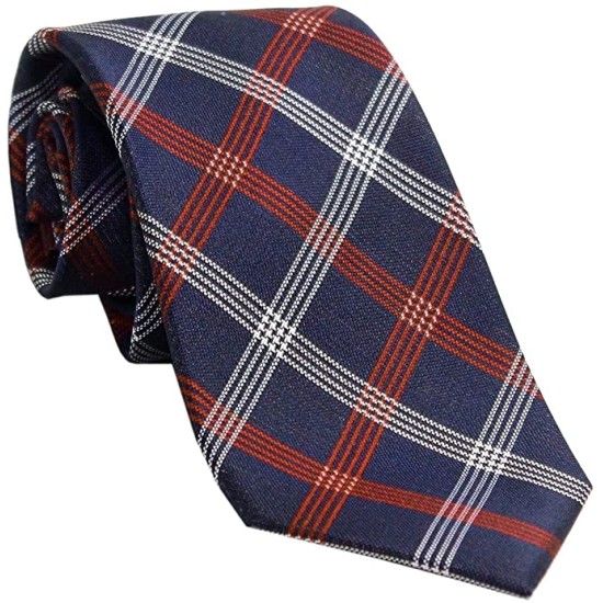  Men’s Red Neck Tie Silk Windowpane Plaid Classic Blue