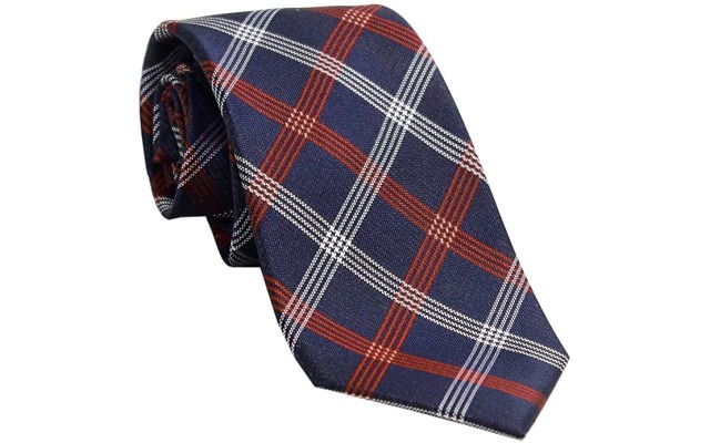  Men’s Red Neck Tie Silk Windowpane Plaid Classic Blue