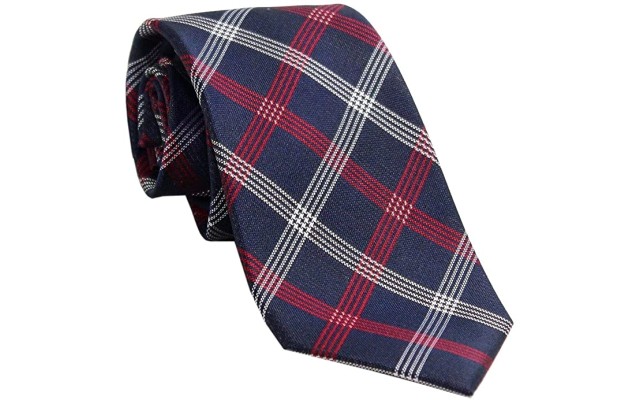 Mens Silk Plaid Regular Tie Navy