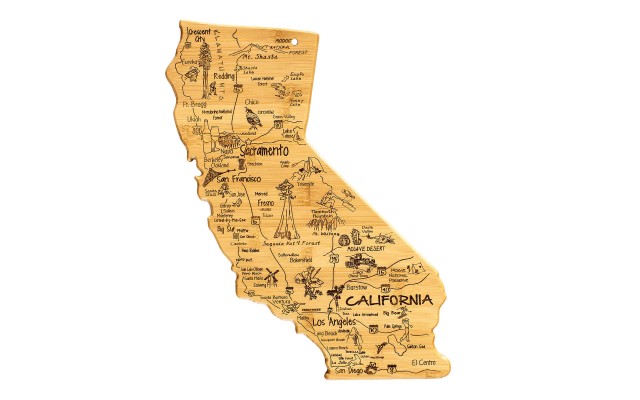  Destination California State Shaped Serving and Cutting Board, Includes Hang Tie for Wall Display