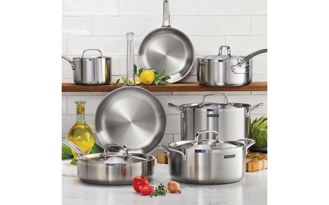  12-piece Tri-Ply Clad Oven-safe up to 500°F Stainless Steel Cookware Set, Silver