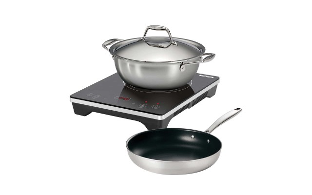  Induction Burner with Overheat Protection Cooking System, Stainless Steel 4-Piece