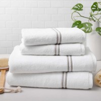 Turkish Towel Company 100% Cotton Satin Stripe 4-Piece Bath Set, Beige