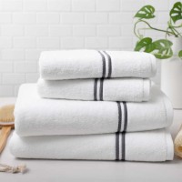 Turkish Towel Company 100% Cotton Satin Stripe 4-Piece Bath Set, Gray