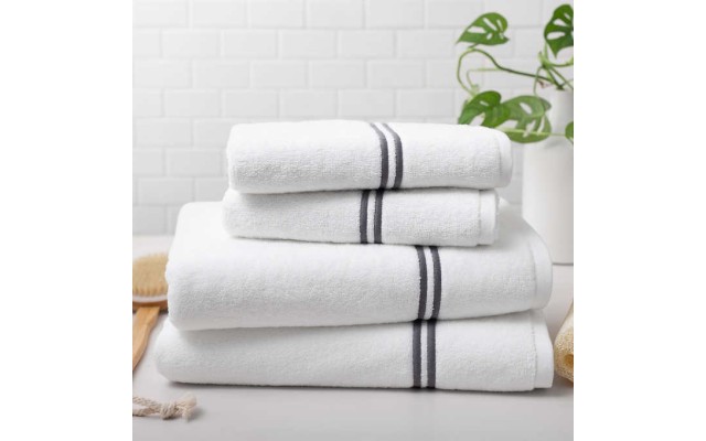  100% Cotton Satin Stripe 4-Piece Bath Set, Gray