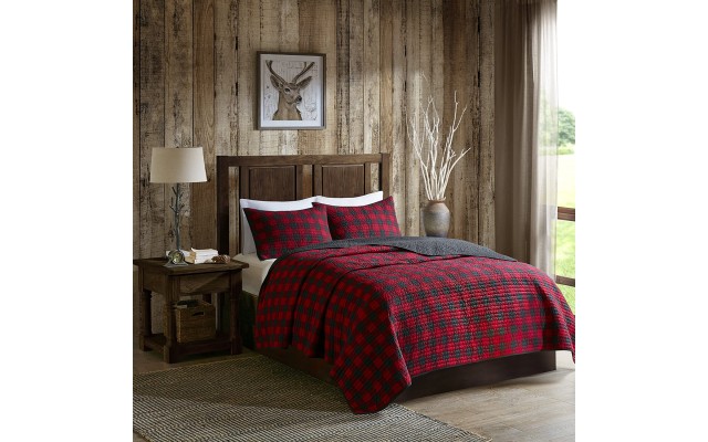  Buffalo Check Reversible 3-Pc. Oversized King/California King Quilt Mini Set, Buffalo Check Red