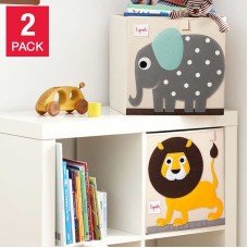 3 Sprouts Storage Boxes, Kids Toy Chest, 2 Pack- Storage Trunk for Boys and Girls Room, Elephant and Lion