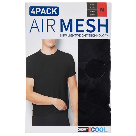  Men's Air Mesh Tee 4-pack, Black, Large