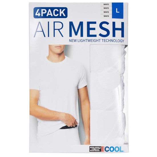  Men's Air Mesh Tee 4-pack, White, Large