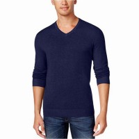 Alfani Men’s Solid V-Neck Cotton Sweater, Indigo Heather, X-Large