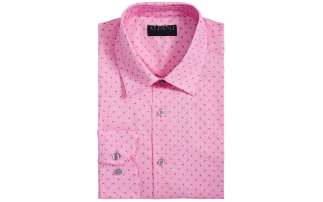 Men’s Printed Regular Fit Button-Down Shirt (Pink, 15/15.5-34-35 )
