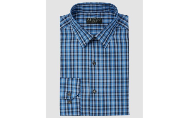  by Alfani Alfani Men’s  Gingham Dress Shirt, Navy, 15.5 Neck 32-33'' Sleeve
