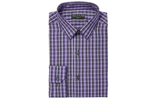  by Alfani Alfani Men’s  Gingham Dress Shirt, Purple, 16-16.5 Neck 34/35 Sleeve