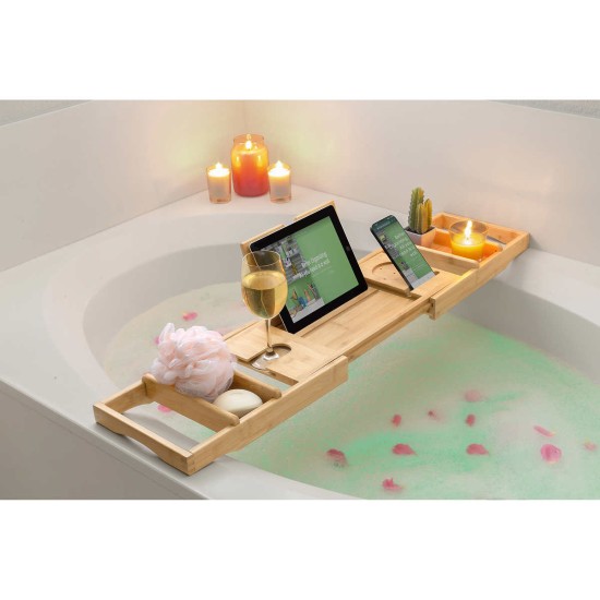  Eco-Friendly Bamboo Construction Bathtub Caddy Multi-Functional Storage Space