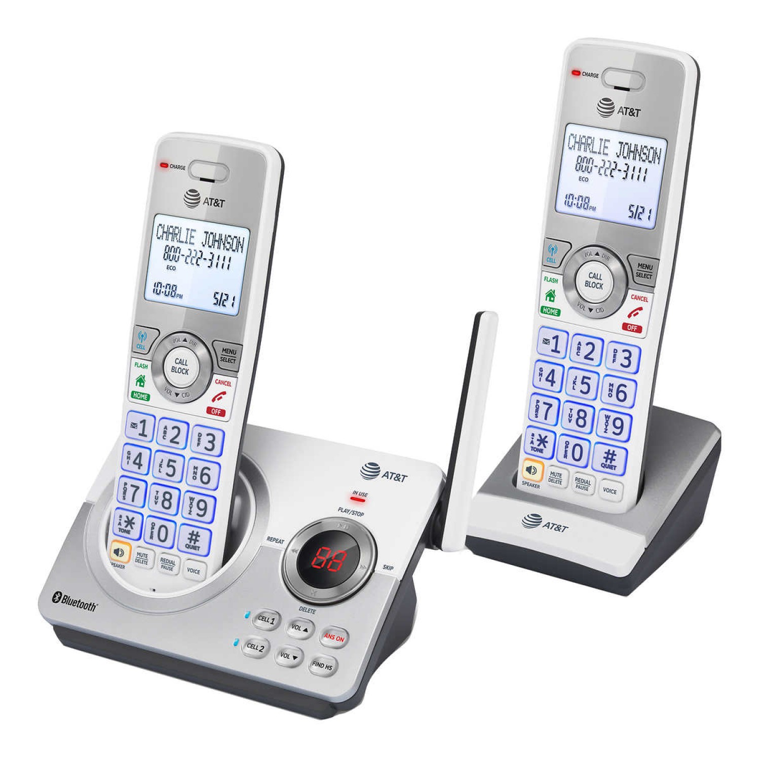 AT&T DECT 6.0 2 Handset Answering System with Connect to Cell, Smart ...