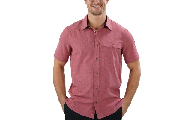  Men's Short Sleeve Woven Shirt, Red, 3XL