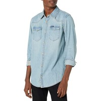 Buffalo David Bitton Men’s Long Sleeve, Denim Shirt, Solid Button Down, Medium