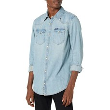 Buffalo David Bitton Men’s Long Sleeve, Denim Shirt, Solid Button Down, Medium