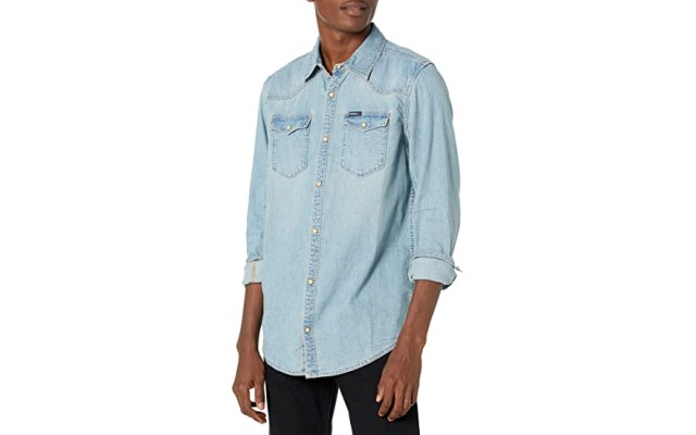  Men’s Long Sleeve, Denim Shirt, Solid Button Down, Medium