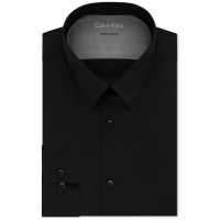 Calvin Klein Men’s Dress Shirts Xtreme Slim Fit Solid Thermal Stretch (Black, 16″-16.5″ Neck 34″-35″/Large)