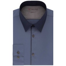 Calvin Klein Men’s Extra-Slim Fit Performance Stretch Temperature-Regulating Colorblocked Dress Shirt (Medium Blue)