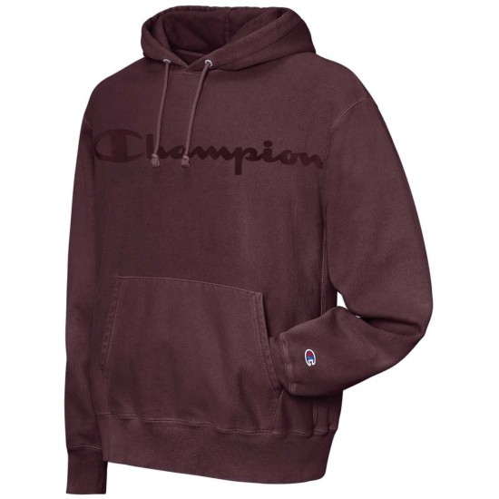  Men’s Garment-Dyed Logo Hoodie (Mulled Berry, L)