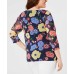  Woman’s Plus Size Printed Mesh 3/4-Sleeve Top (Blue, 1XL)