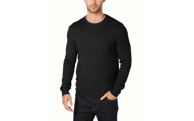  Men’s Cashmere Crew-Neck Sweater Deep (Black, S)