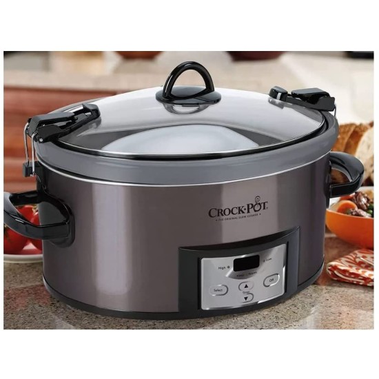 Crock Pot 7-qt Nonstick Ceramic Coating Cook And Carry Programmable Easy- Clean Slow Cooker, Stainless Steel