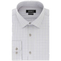 DKNY Men’s Classic/Regular Fit Stretch Purple Check Dress Shirt (Purple, 18X34-35)