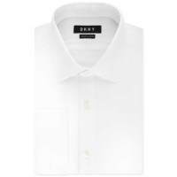 DKNY Men’s Classic/Regular-Fit Performance Stretch Wrinkle-Resistant French Cuff Dress Shirt (White, 15X32-33)