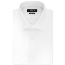 DKNY Men’s Classic/Regular-Fit Performance Stretch Wrinkle-Resistant French Cuff Dress Shirt (White, 15X32-33)
