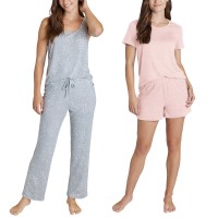 Eddie Bauer Ladies 4-Piece Pajama Set, Gray, Large