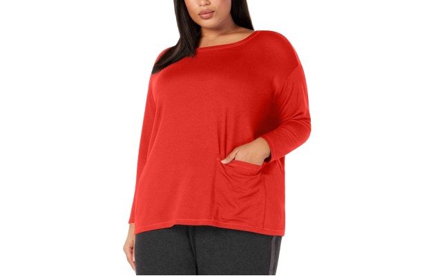  Plus Size Women’s Tencel Stretch Jersey Pocket Tunic (Red, 1X)